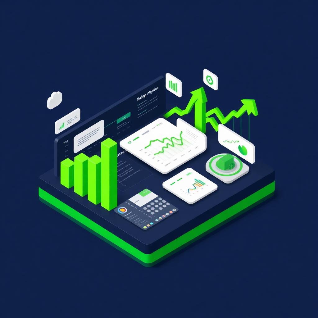 Dashboard con KPIs, gráficos de crecimiento y métricas de negocio