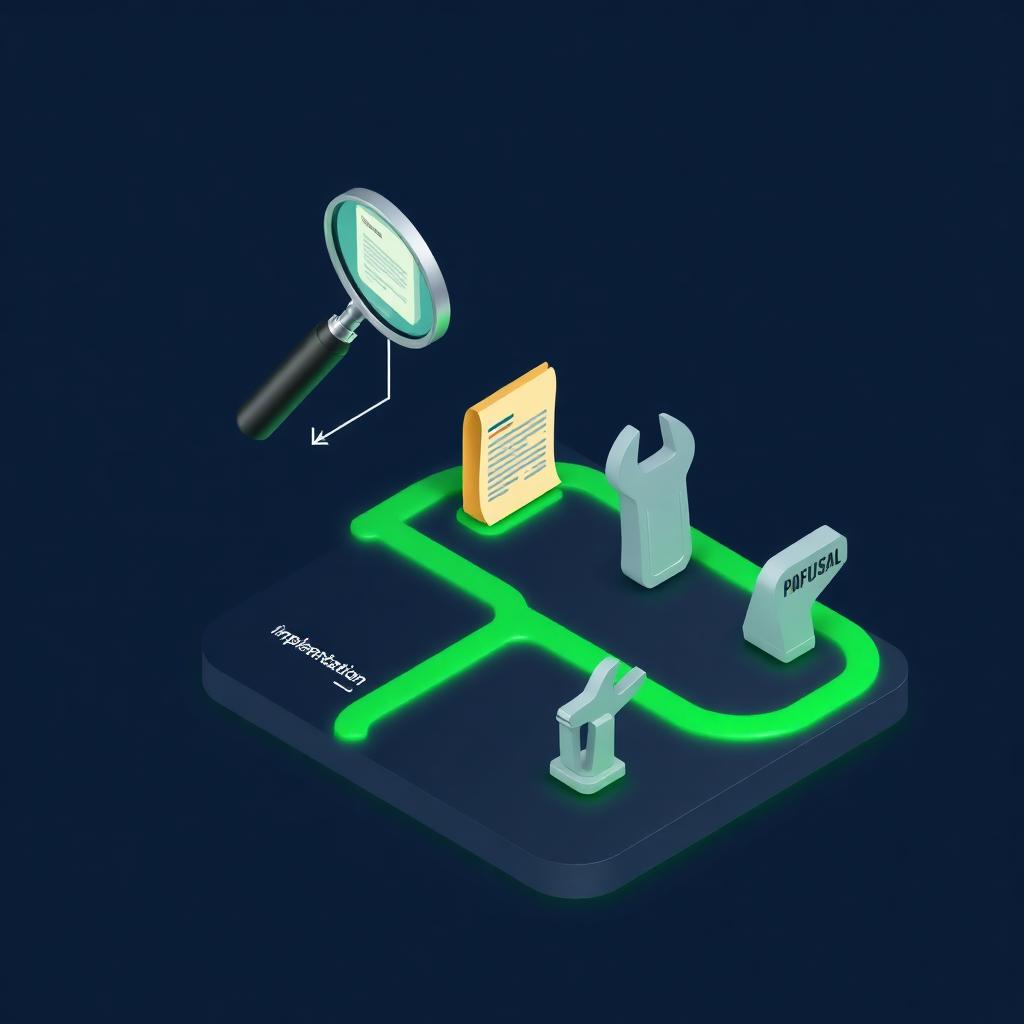 Diagrama del proceso de trabajo en cuatro etapas conectadas